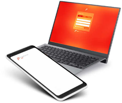 Un celular y una notebook con Plataforma ERP.
